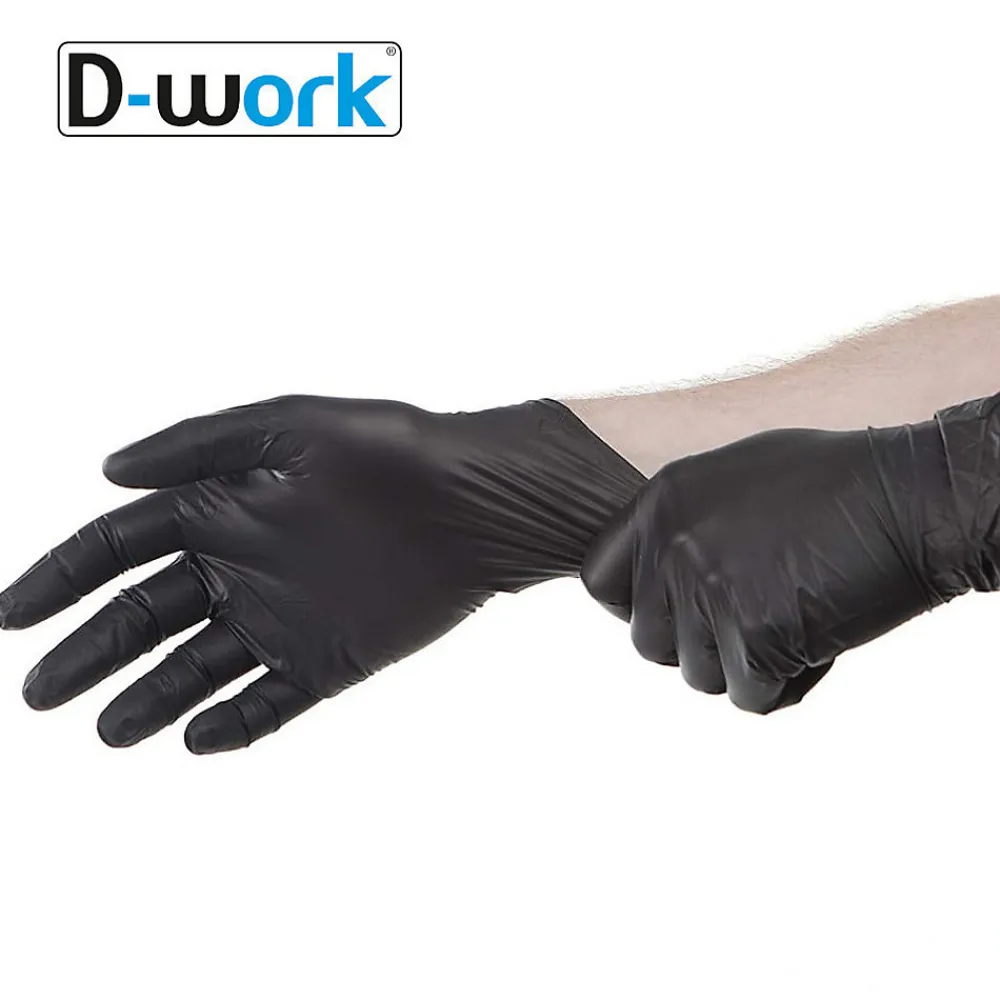 100 Gants Nitrile Noirs Non Poudrés Taille XL (9/10) Résistants et Confortables Usage Alimentaire ou Professionnel ->D-Work Discount