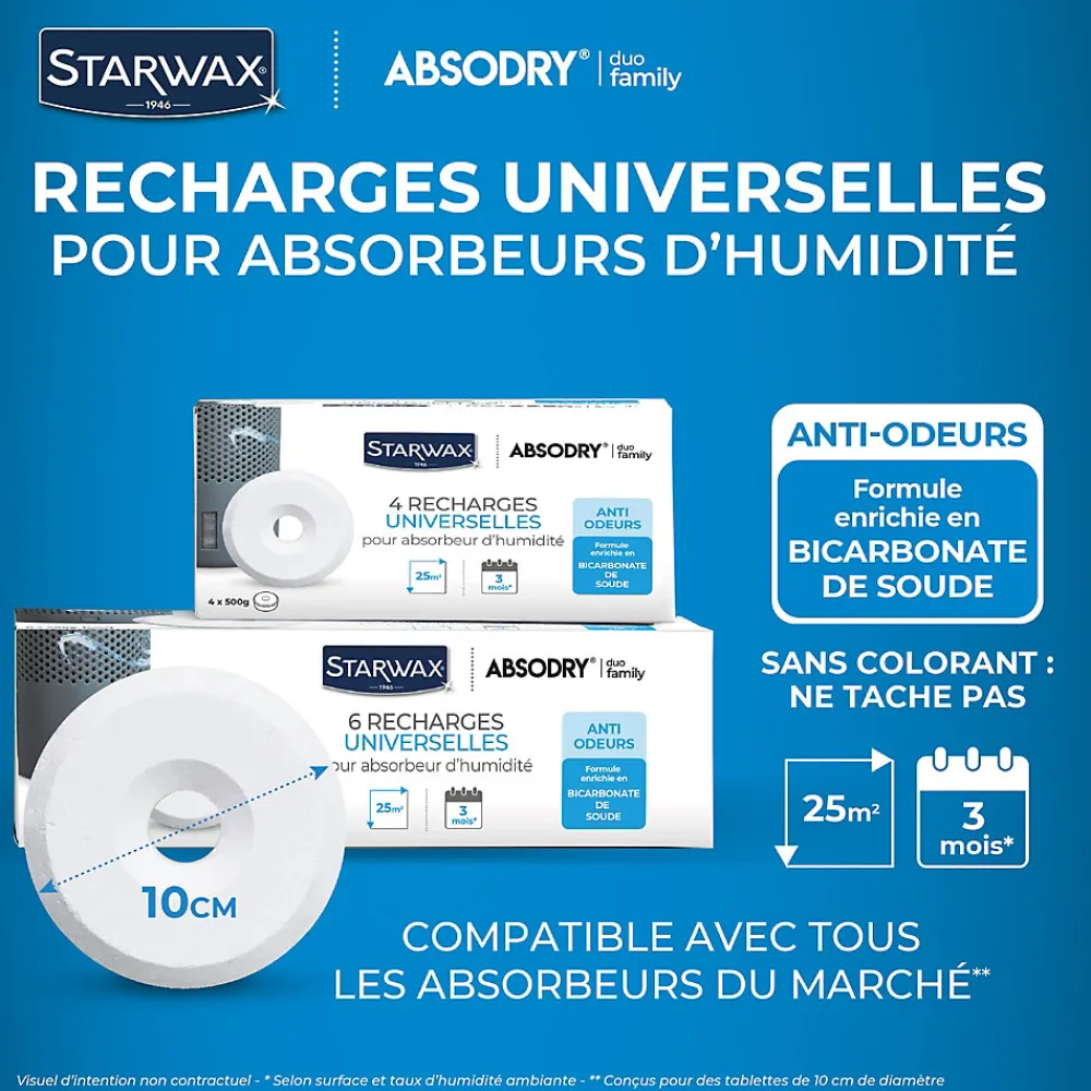 4 recharges de 500g universelles pour absorbeur d'humidité>Starwax Discount