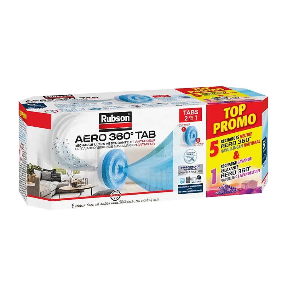 Rubson 5 recharges neutre pour absorbeur d'humidité Aéro 360° 20m² + 1 recharge lavande* Absorbeur D'Humidité