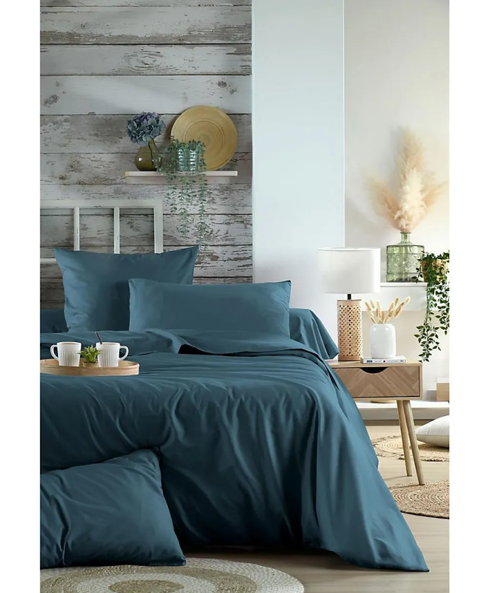 1 Taie de traversin percale de coton uni 45 x 185 cm Elysee pétrole>Eden Discount