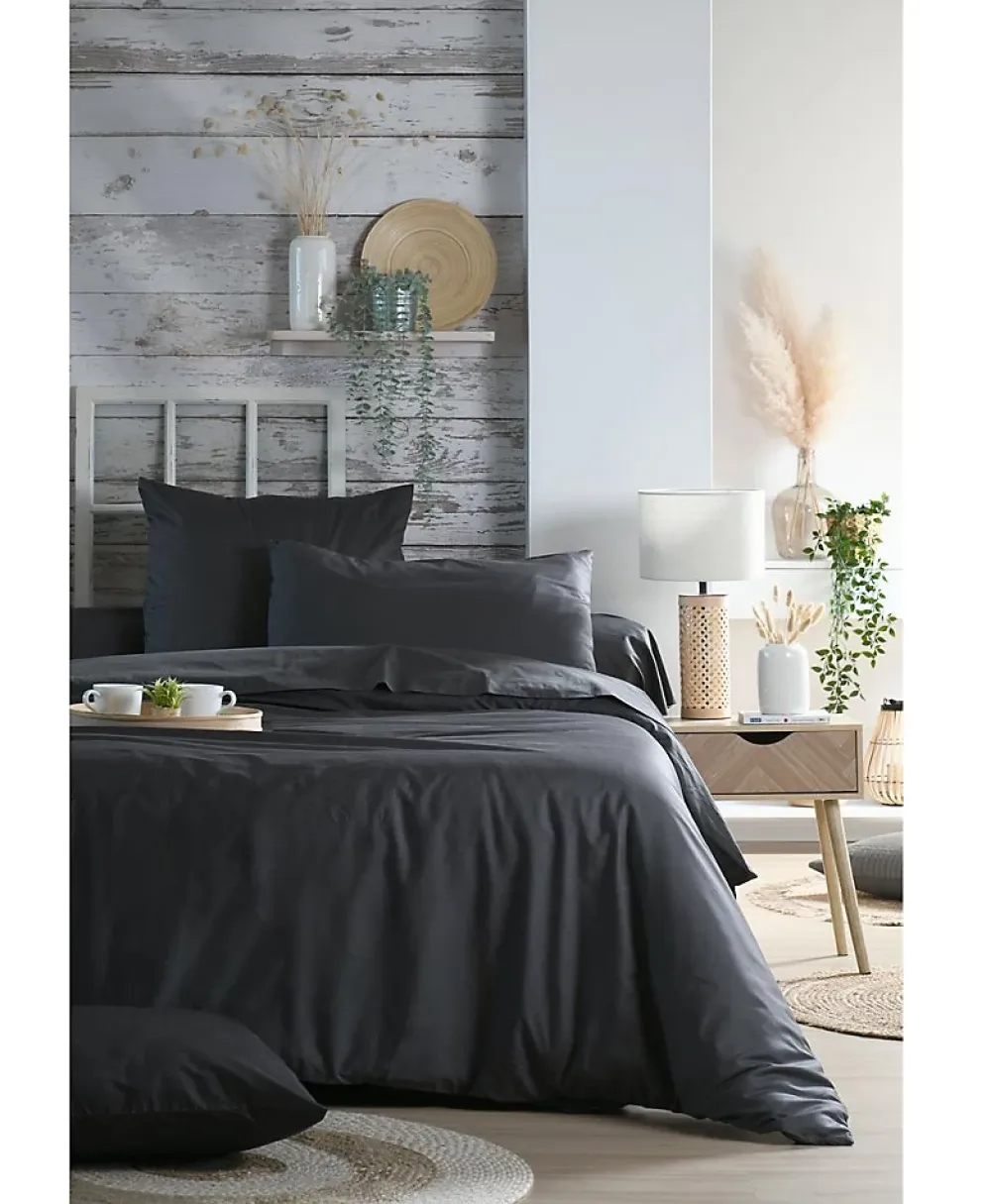 Eden 1 Taie de traversin percale de coton uni 45 x 185 cm Elysee anthracite* Taie D'Oreiller