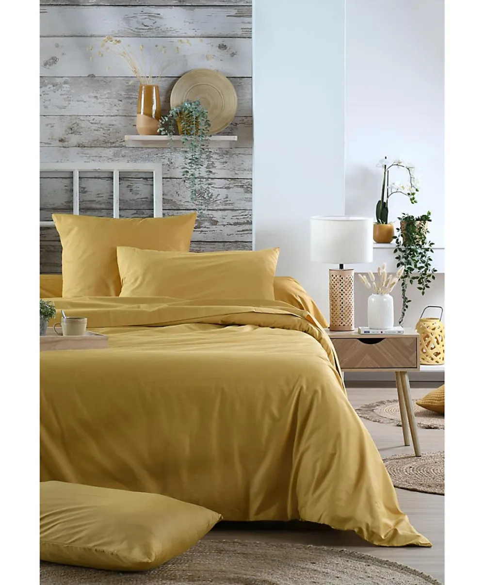 1 Taie de traversin percale de coton uni 45 x 185 cm Elysee moutarde>Eden Clearance