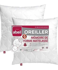 Abeil Lot de 2 Oreillers a mémoire de forme matelassés- 60x60 cm - Blanc* Oreiller Mémoire De Forme