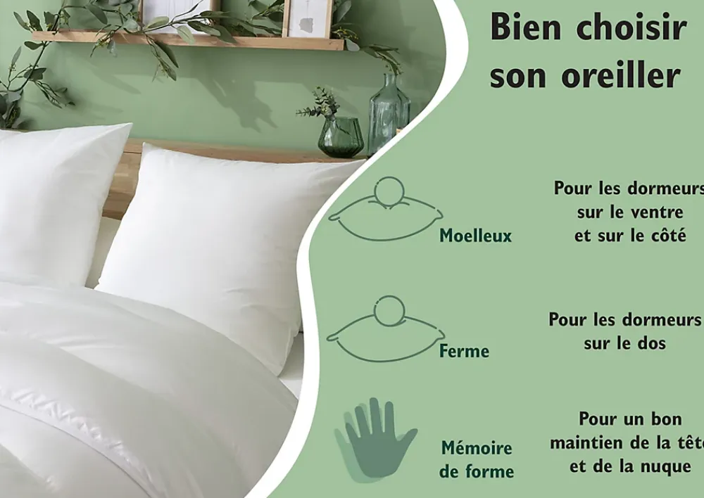 Abeil Lot de 2 Oreillers Douceur - 60 x 60 cm - Blanc* Oreiller Moelleux