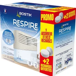 Absorbeur d'humidité avec 4 tablettes de 250 g Respire pour surface de 25 m²>Bostik Online