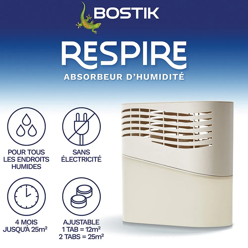 Absorbeur d'humidité avec 4 tablettes de 250 g Respire pour surface de 25 m²>Bostik Online