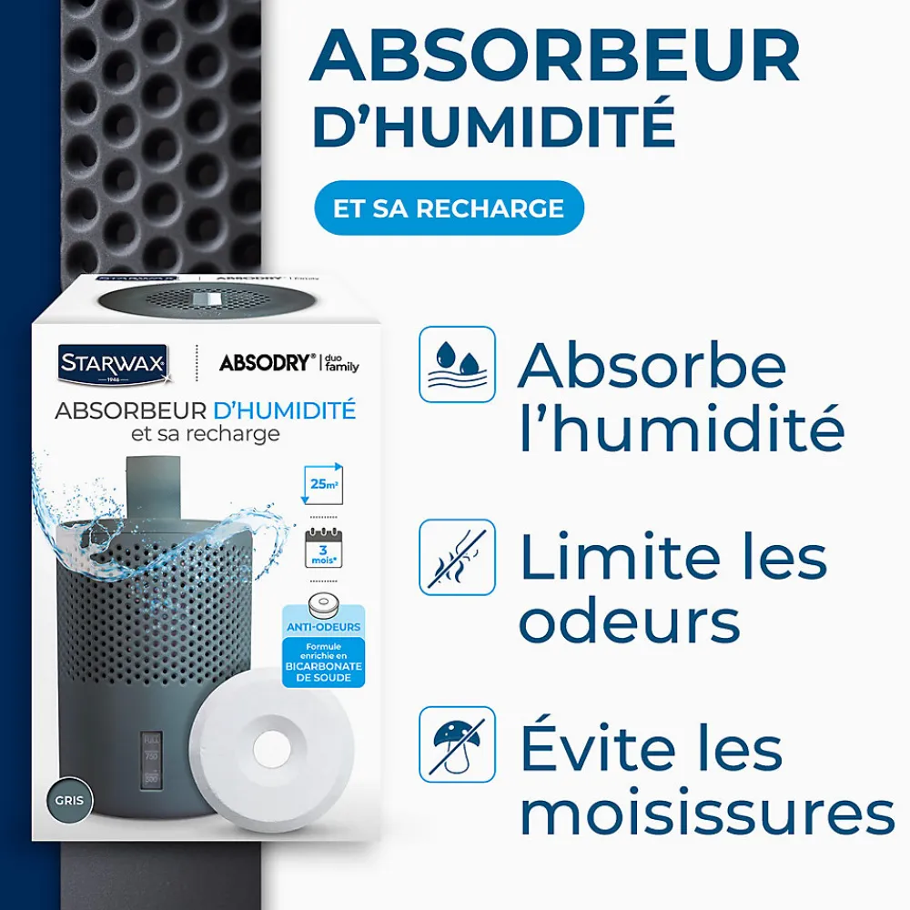 Absorbeur d'humidité compact 25m² + 1 tablette 500g>Starwax Discount