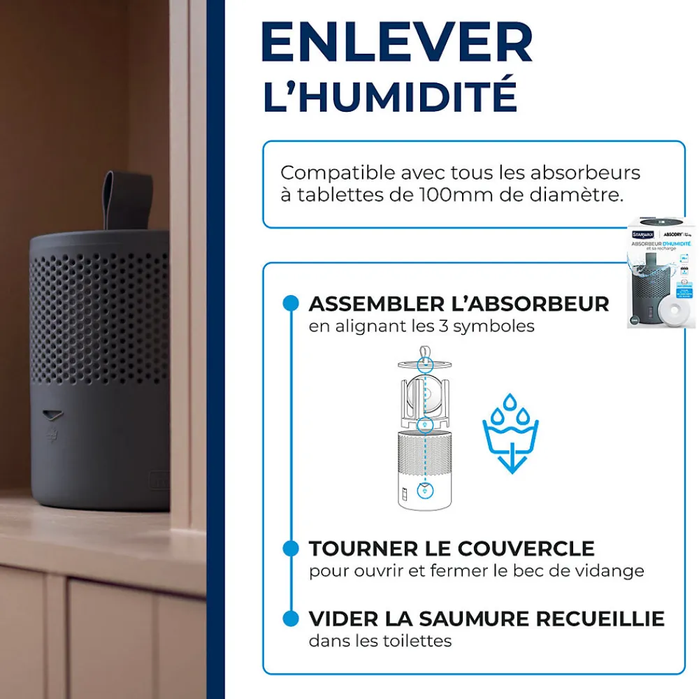 Absorbeur d'humidité compact 25m² + 1 tablette 500g>Starwax Discount