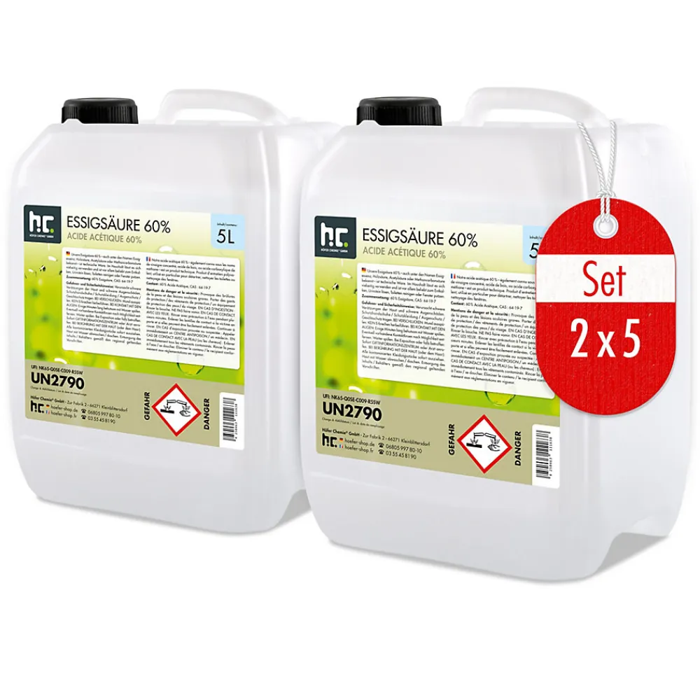 Acide Acétique 60 %, 2 x 5 L : Nettoyant Concentré, Et Économique Pour Un Usage Ménager Polyvalent>Höfer Chemie Outlet