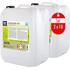 Höfer Chemie Acide Acétique 60 %, 2 x 10 L : Nettoyant Concentré, Et Économique Pour Un Usage Ménager Polyvalent* Acide Chlorhydrique