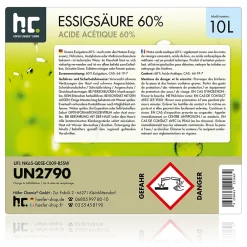 Höfer Chemie Acide Acétique 60 %, 4 x 10 L : Nettoyant Concentré, Et Économique Pour Un Usage Ménager Polyvalent* Acide Chlorhydrique