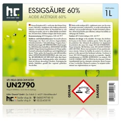 Acide Acétique 60 %, 6 x 1 L : Nettoyant Concentré, Et Économique Pour Un Usage Ménager Polyvalent><noscript><img width=