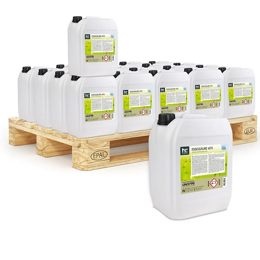 Höfer Chemie Acide Acétique 60 %, 40 x 10 L : Nettoyant Concentré, Et Économique Pour Un Usage Ménager Polyvalent* Acide Chlorhydrique
