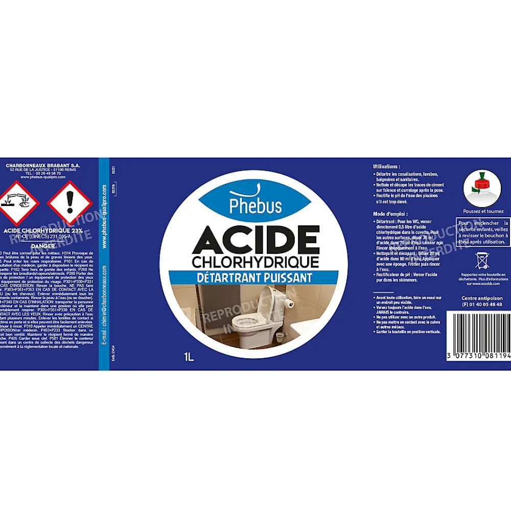Acide chlorhydrique détartrant puissant 1L>Phebus Outlet