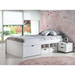 Altobuy ALASKA - Lit 90x200 cm multi-rangement Vernis Blanc*Enfant Lit Enfant