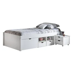 Altobuy ALASKA - Lit 90x200 cm multi-rangement Vernis Blanc*Enfant Lit Enfant