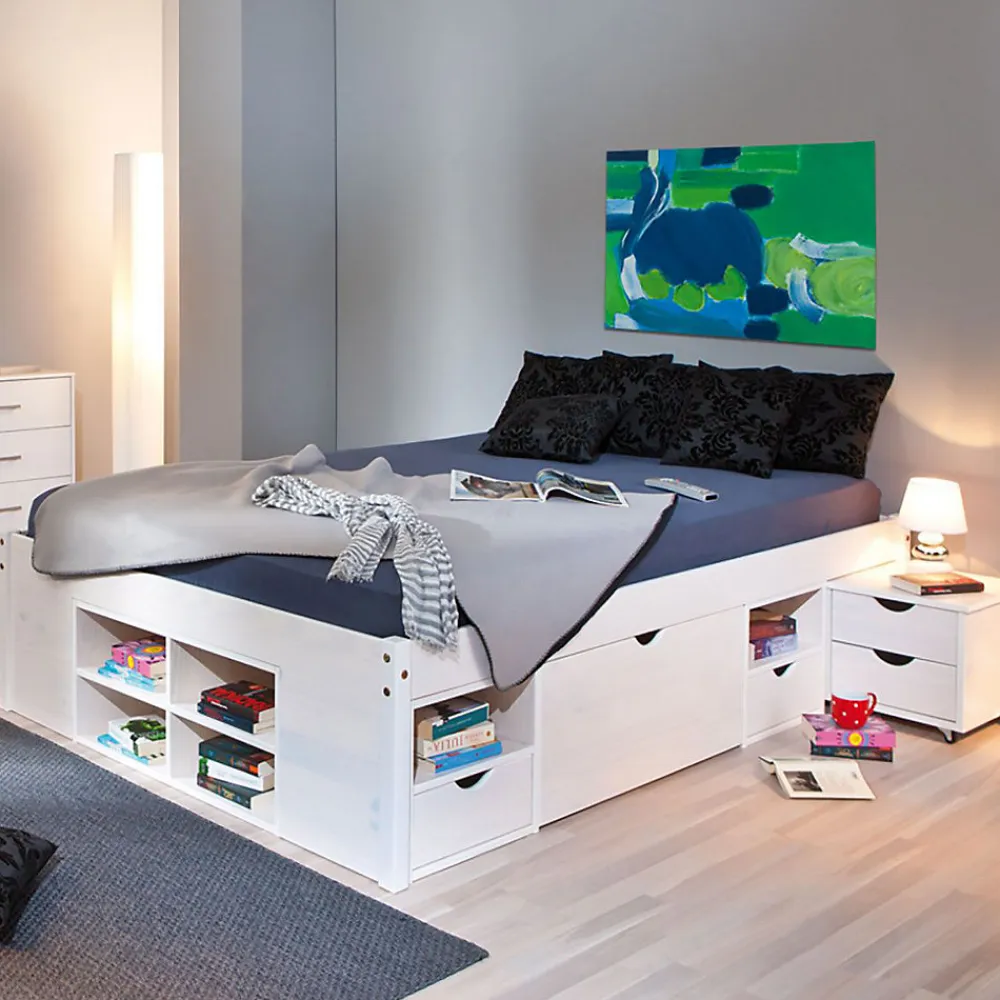 ALASKA - Lit 180x200cm multi-rangement Vernis Blanc>Altobuy Sale