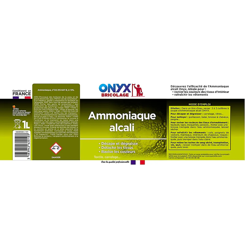 Ammoniaque alcali 13° bricolage 1L>Onyx