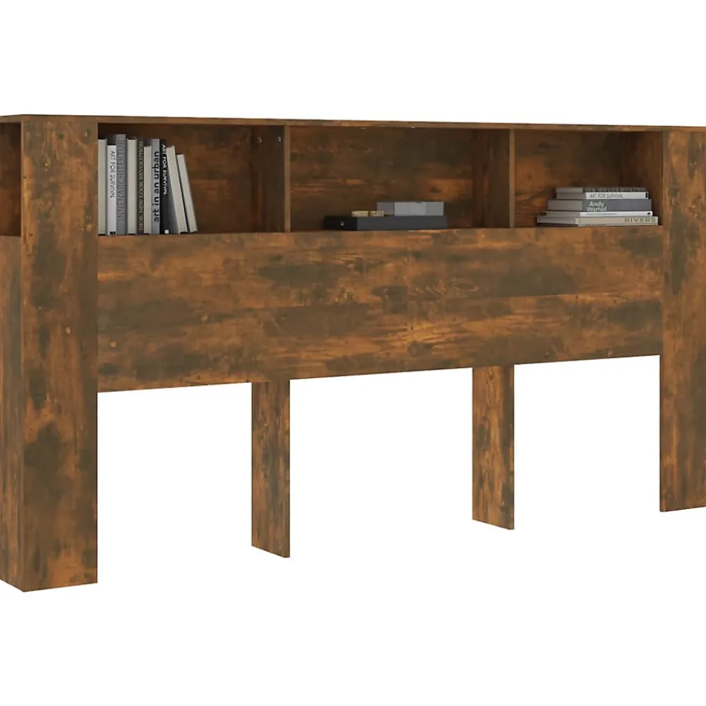 Vidaxl ANSELF Tête de lit avec Rangement,Tete de lit Bois,Design Mural,Espace de Rangement,Chêne fumé 200x18,5x104,5 cm* Tête De Lit