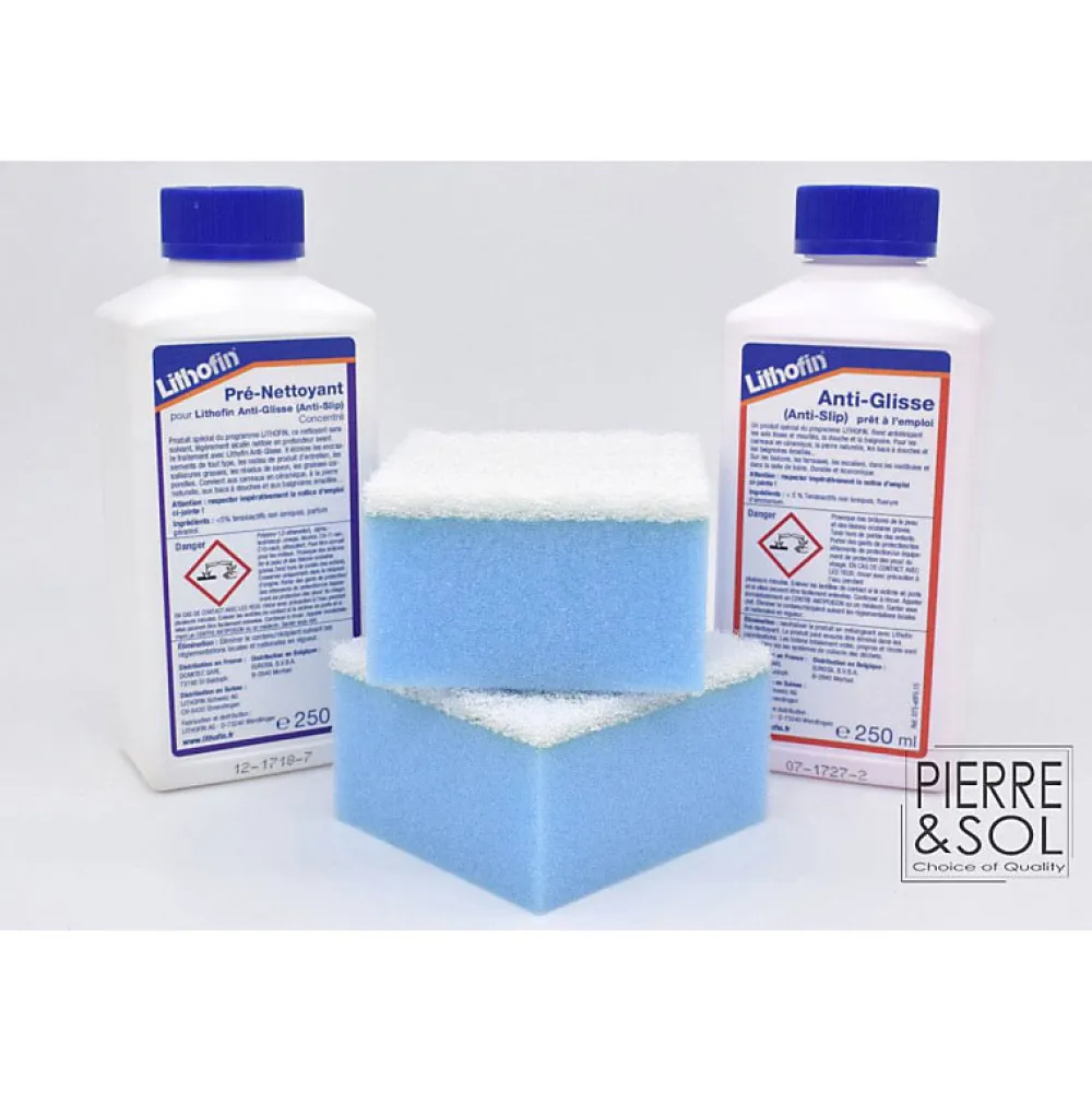 Lithofin Anti-Glisse - Traitement antidérapant durable - - Kit* Nettoyant Et Entretien Pour Sol