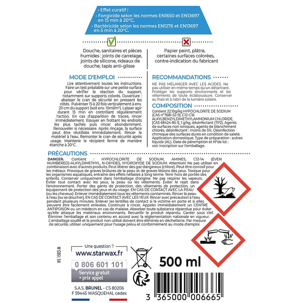 Starwax Anti-moisissures Idéal joints 500 ml* Nettoyant Pour Salle De Bains