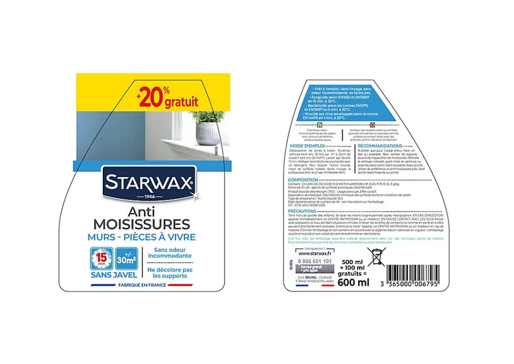 Anti-moisissures murs et pièces à vivre 500ml +20% gratuit>Starwax Clearance