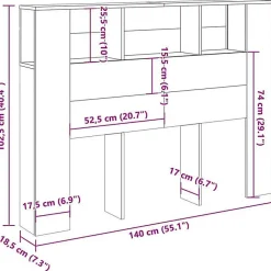 Vidaxl Armoire à tête de lit Chêne artisanal 140 x 18,5 x 102,5 cm Bois d'ingénierie* Tête De Lit