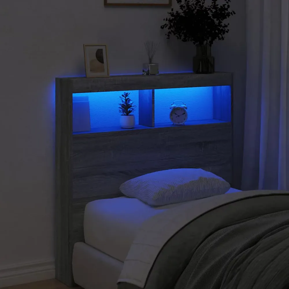 Vidaxl Armoire tête de lit avec LED sonoma gris 100x17x102 cm* Tête De Lit