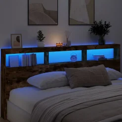 Armoire tête de lit avec LED chêne fumé 220x17x102 cm><noscript><img width=