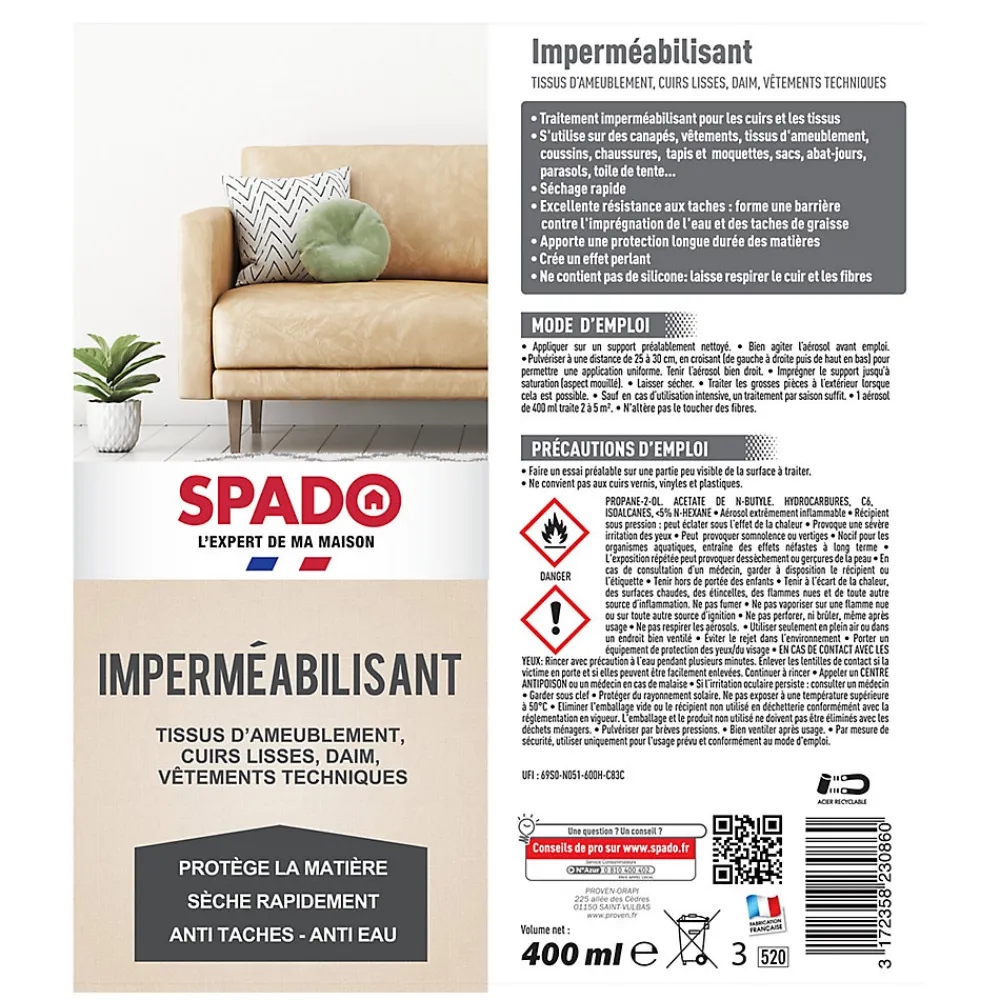 Aérosol imperméabilisant 400ml>Spado Online