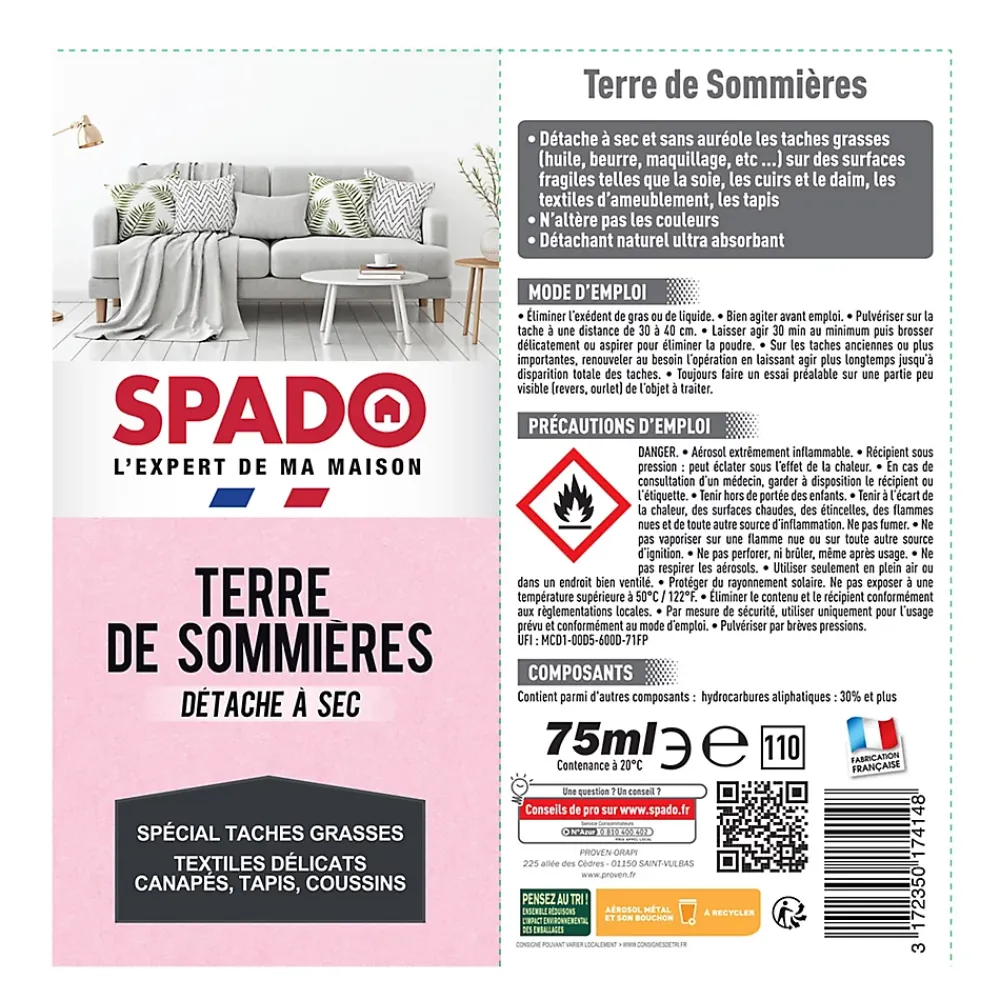 Spado Aérosol Terre de Sommières 75ml* Terre De Sommières|Entretien Du Textile