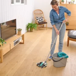 GoodHome Balai serpillère à franges microfibre et plastique blanc et bleu l.8 cm* Serpillère