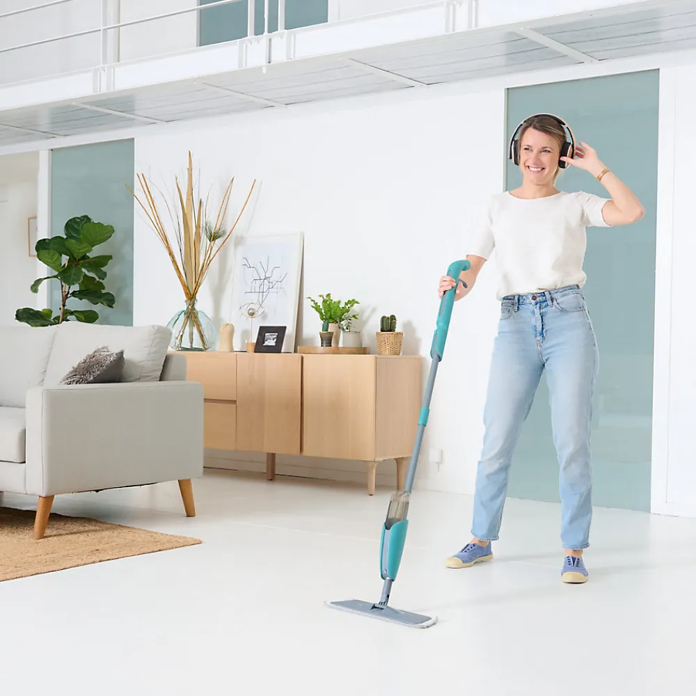 Balai serpillère microfibre avec vaporisateur gris et bleu L.124 x l.12 cm>GoodHome Discount