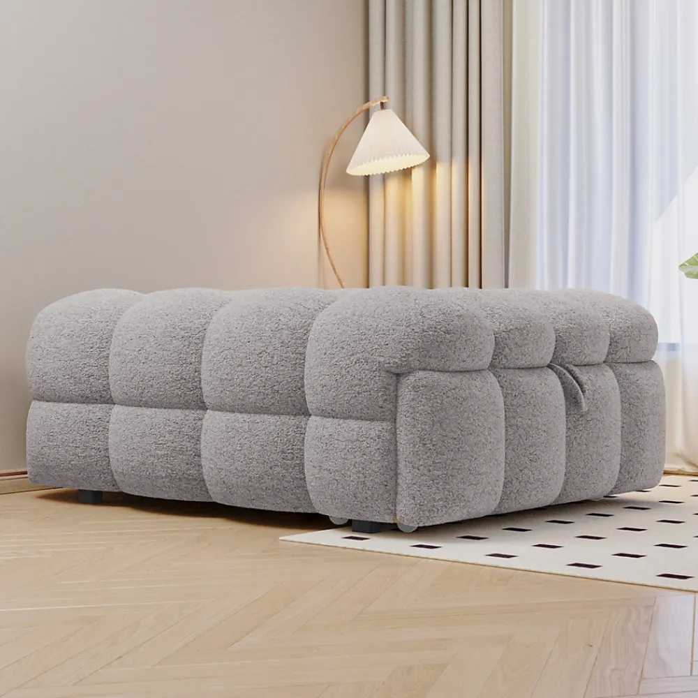 Banquette Convertible - Lit Pliant 2-en-1 avec Lit D'Appoint, Tissu Pelucheux Teddy, Gris, 183x76x42 cm>Okwish New