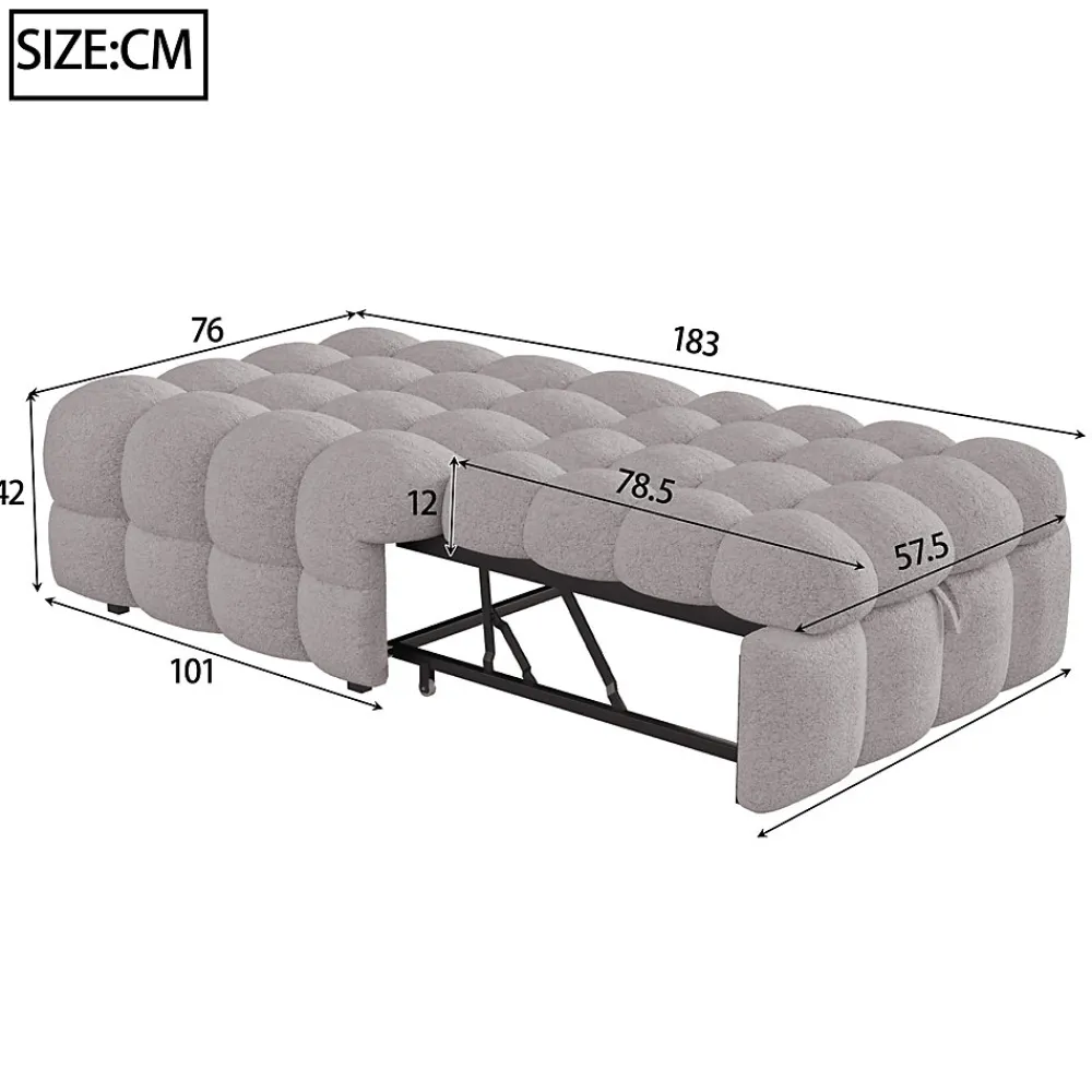 Banquette Convertible - Lit Pliant 2-en-1 avec Lit D'Appoint, Tissu Pelucheux Teddy, Gris, 183x76x42 cm>Okwish New