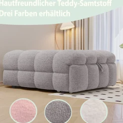 Banquette Convertible - Lit Pliant 2-en-1 avec Lit D'Appoint, Tissu Pelucheux Teddy, Gris, 183x76x42 cm><noscript><img width=