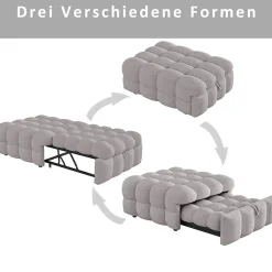 Banquette Convertible - Lit Pliant 2-en-1 avec Lit D'Appoint, Tissu Pelucheux Teddy, Gris, 183x76x42 cm><noscript><img width=