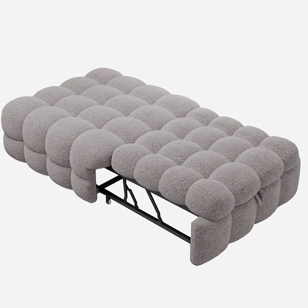 Banquette Convertible - Lit Pliant 2-en-1 avec Lit D'Appoint, Tissu Pelucheux Teddy, Gris, 183x76x42 cm>Okwish New