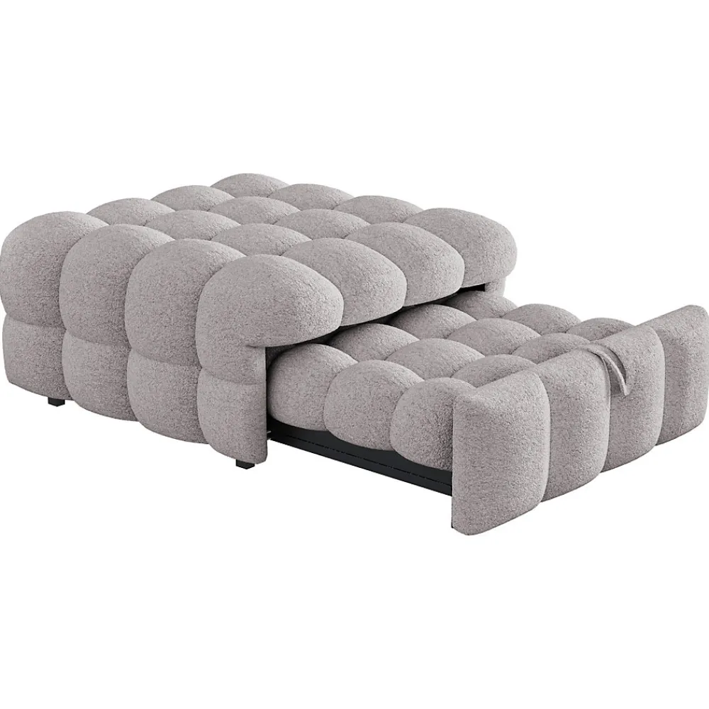 Banquette Convertible - Lit Pliant 2-en-1 avec Lit D'Appoint, Tissu Pelucheux Teddy, Gris, 183x76x42 cm>Okwish New