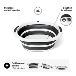 Bassine Retractable 8L avec bouchon de vidange gris et blanc - Blanc-><noscript><img width=