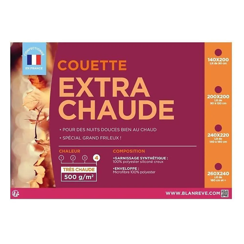 Blanreve Couette extra chaude en microfibre - 240 x 260 cm - Blanc* Couette