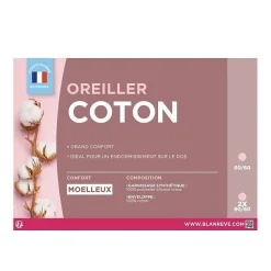 Blanreve Oreiller en coton - 60 x 60 cm - Blanc* Oreiller Moelleux