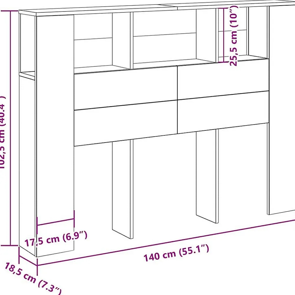 Cabinet de Tête de Lit Chêne noir 120 x 18.5 x 102.5 cm>Vidaxl Best