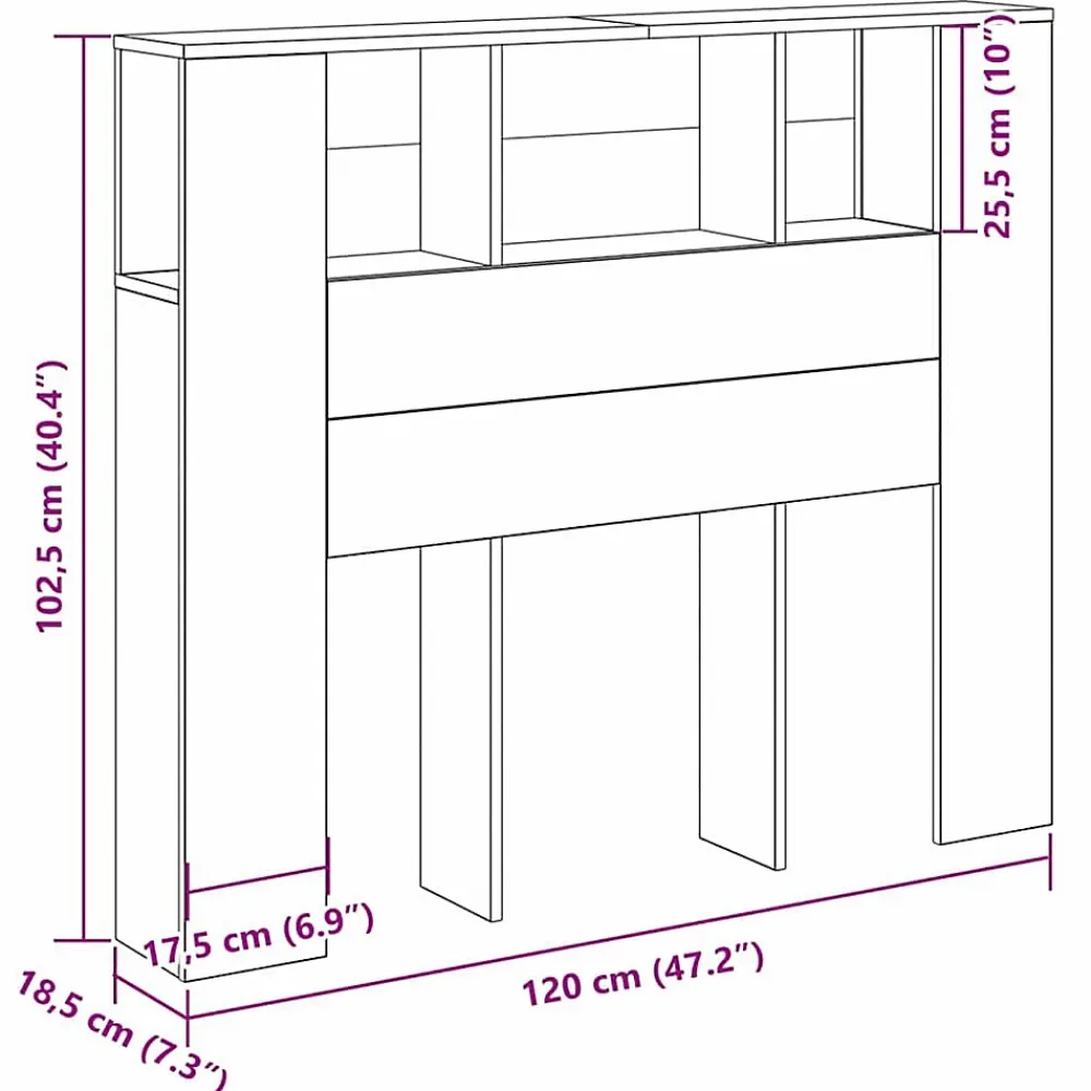 Vidaxl Cabinet de Tête de Lit Chêne noir 120 x 18.5 x 102.5 cm* Tête De Lit