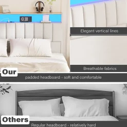 Teeno Cadre de lit, 160 x 200 avec Base en métal, lit 2 Personnes, avec lumières LED et Prises Multiples (1 Prise AC, 2 Ports USB)* Sommier