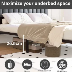 Cadre de lit 160 x 200 avec Base en métal, lit 2 Personnes, avec lumières LED et Prises Multiples (1 Prise AC, 2 Ports USB), avec><noscript><img width=