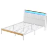 Teeno Cadre de lit, 140 x 190 avec Base en métal, lit 2 Personnes, avec lumières LED et Prises Multiples (1 Prise AC, 2 Ports USB), lit* Sommier