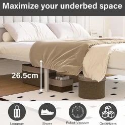 Teeno Cadre de lit, 140 x 190 avec Base en métal, lit 2 Personnes, avec lumières LED et Prises Multiples (1 Prise AC, 2 Ports USB), lit* Sommier