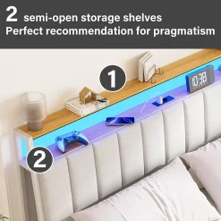 Teeno Cadre de lit, 140 x 190 avec Base en métal, lit 2 Personnes, avec lumières LED et Prises Multiples (1 Prise AC, 2 Ports USB), lit* Sommier