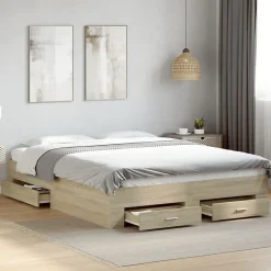 Cadre de lit avec tiroirs sans matelas chêne sonoma 160x200 cm>Vidaxl Online